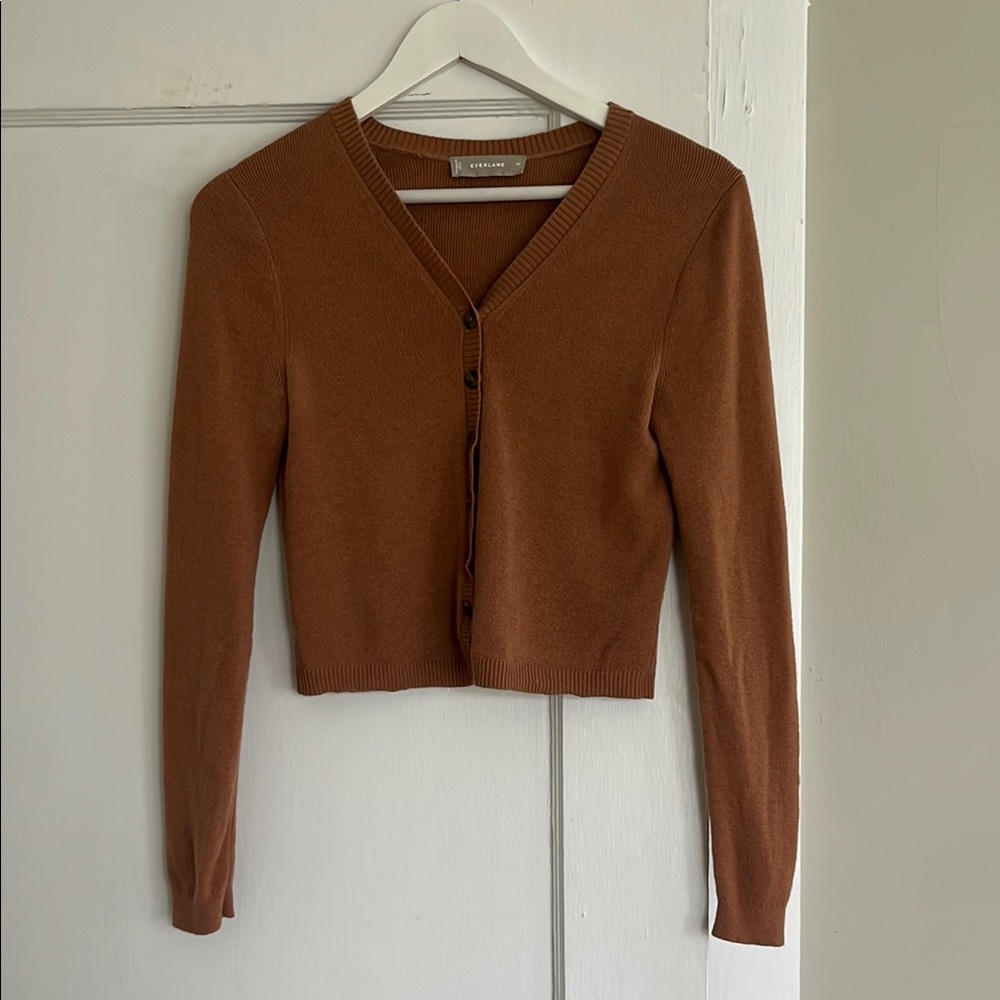 Brown V-Neck Button-Up Sweater